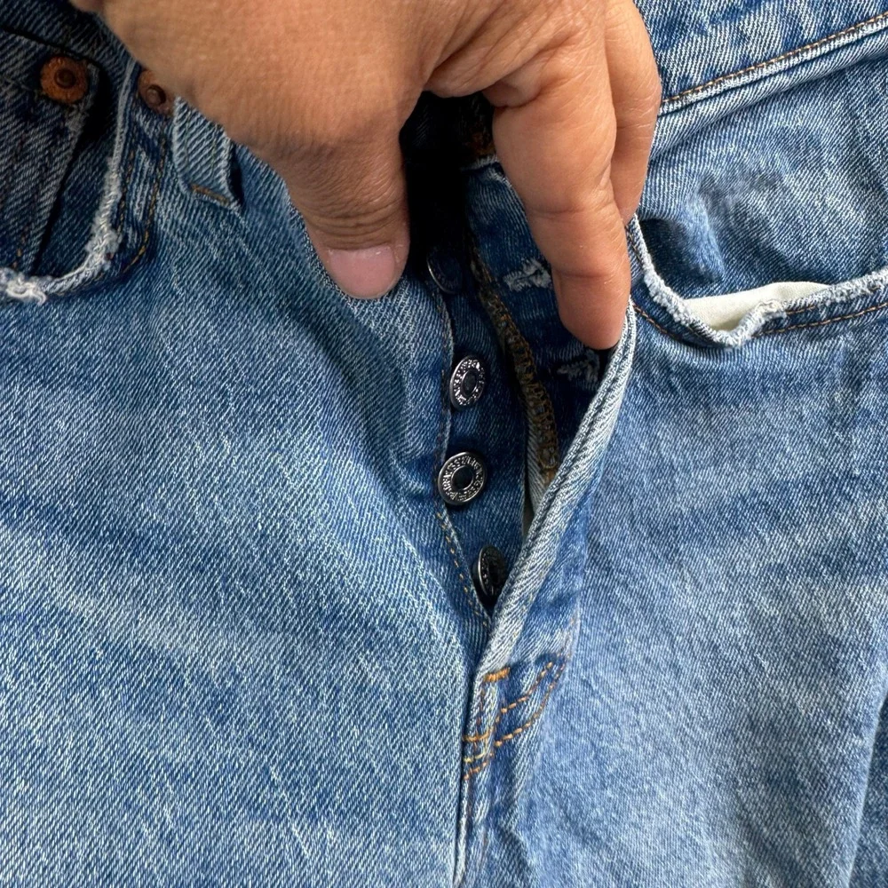Levi's 501 Premium Jeans W25 L30 Blue Distressed High Rise Button Fly Denim
